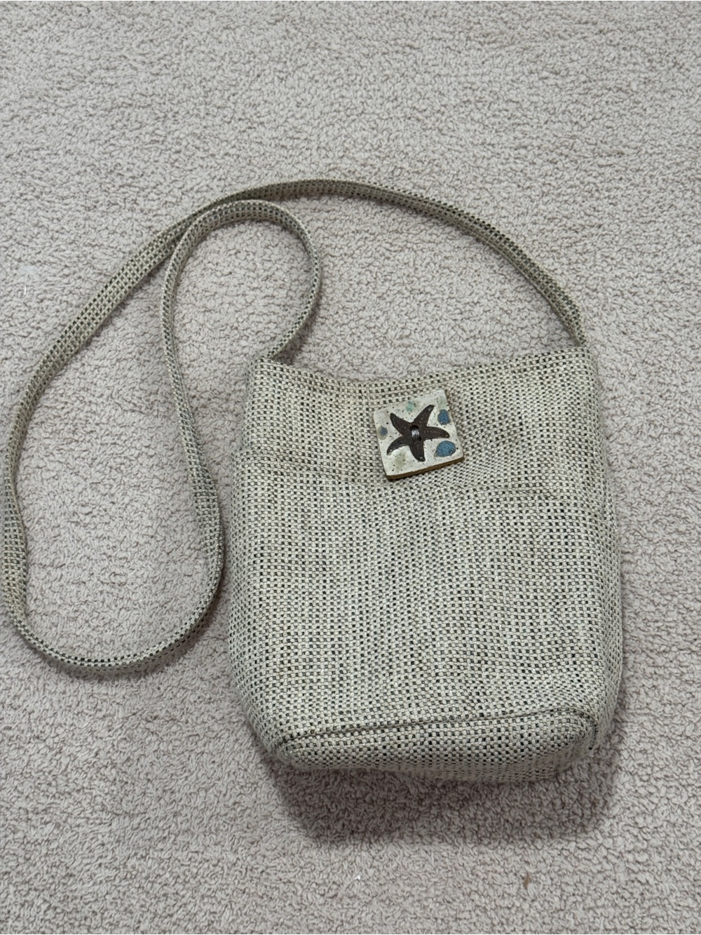 Tasselled Totes Woven Crossbody Bag Starfish Patch Coastal Boho Dual Compartment